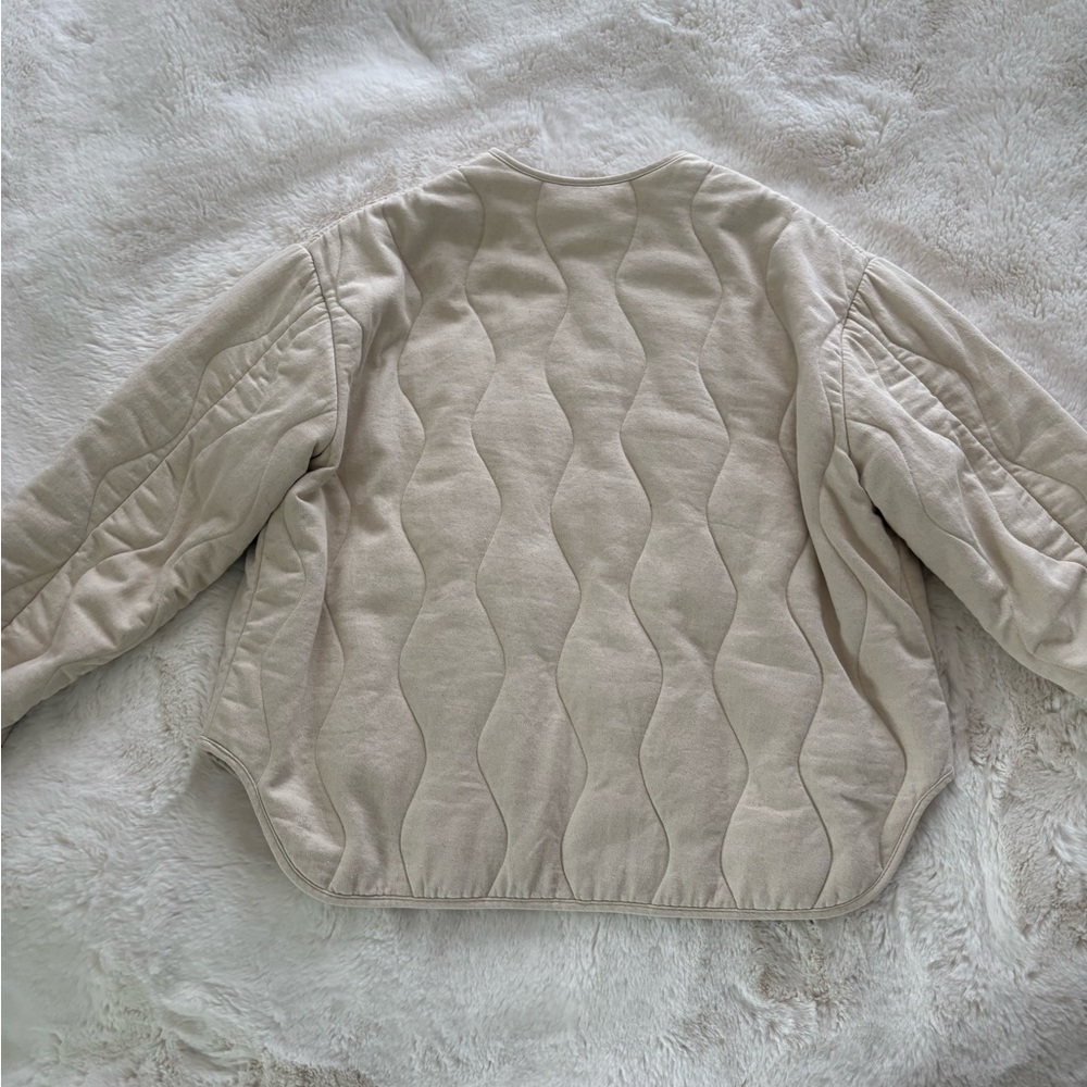 Wavy Quilted Button-Front Puffer Jacket in Light Beige - Picture 3 of 9